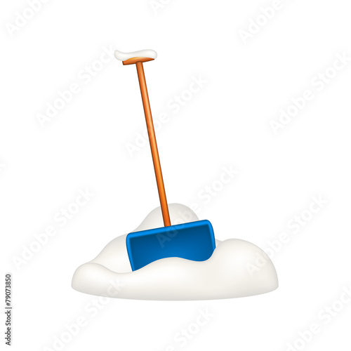 Blue snow shovel standing in snow