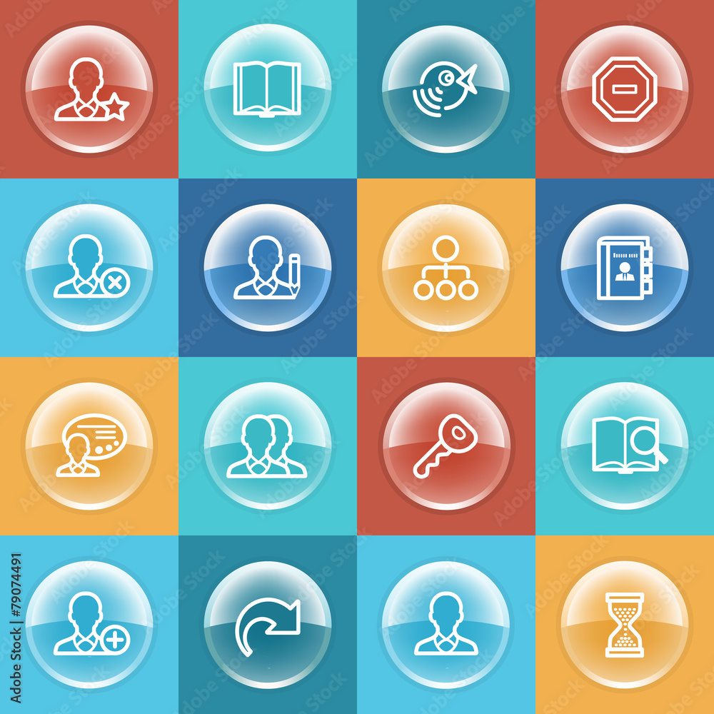 Users icons with buttons on color background. Users icons with buttons on color background.
