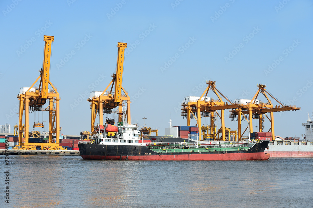 Container cargo freight ship with blue sky