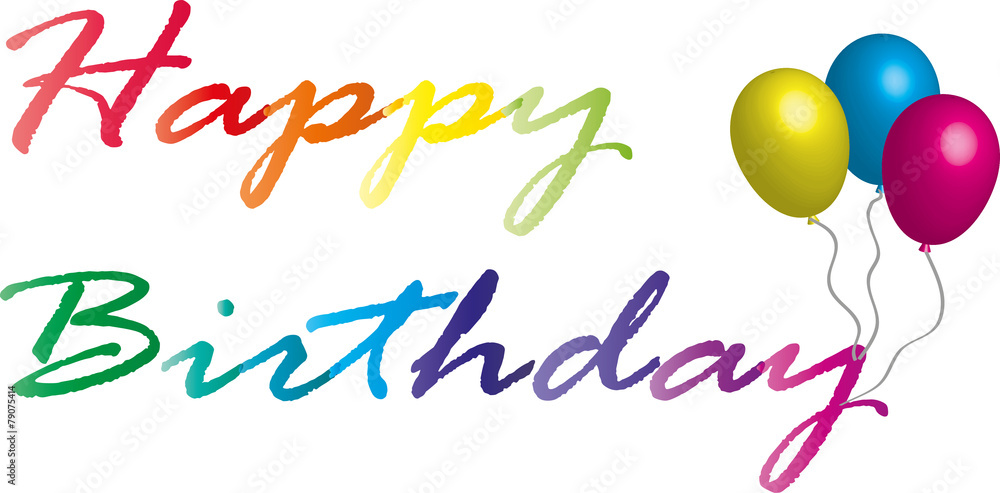 testo Happy birthday colorata con palloncini Stock Illustration