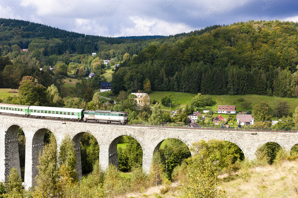 passenger train on viaduct Novina, Krystofovo Valley, Czech Repu