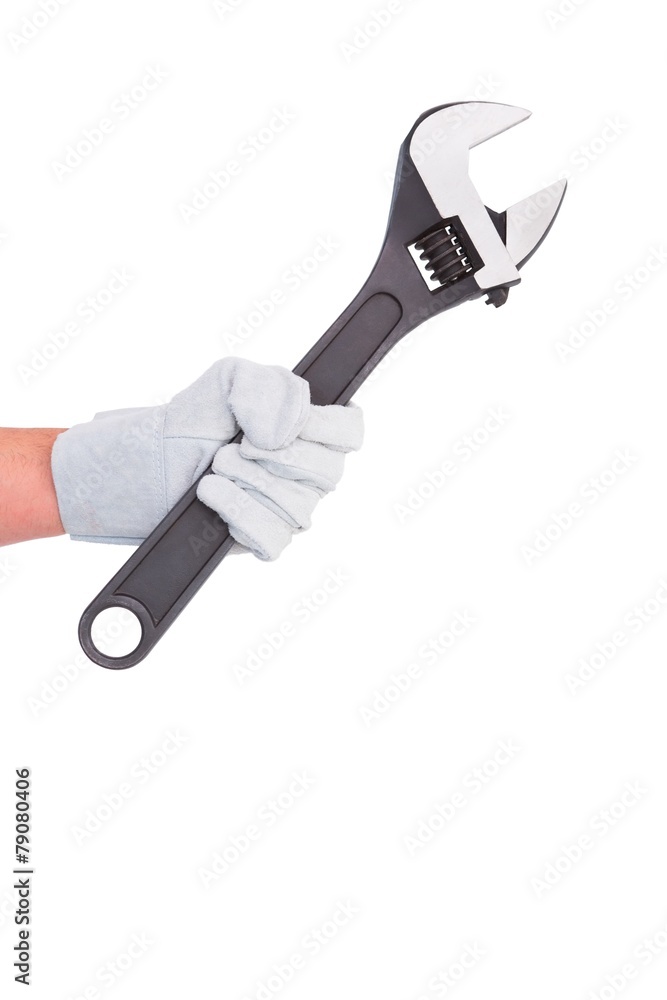 Mechanic holding spanners on white background Mechanic holding spanners on white background