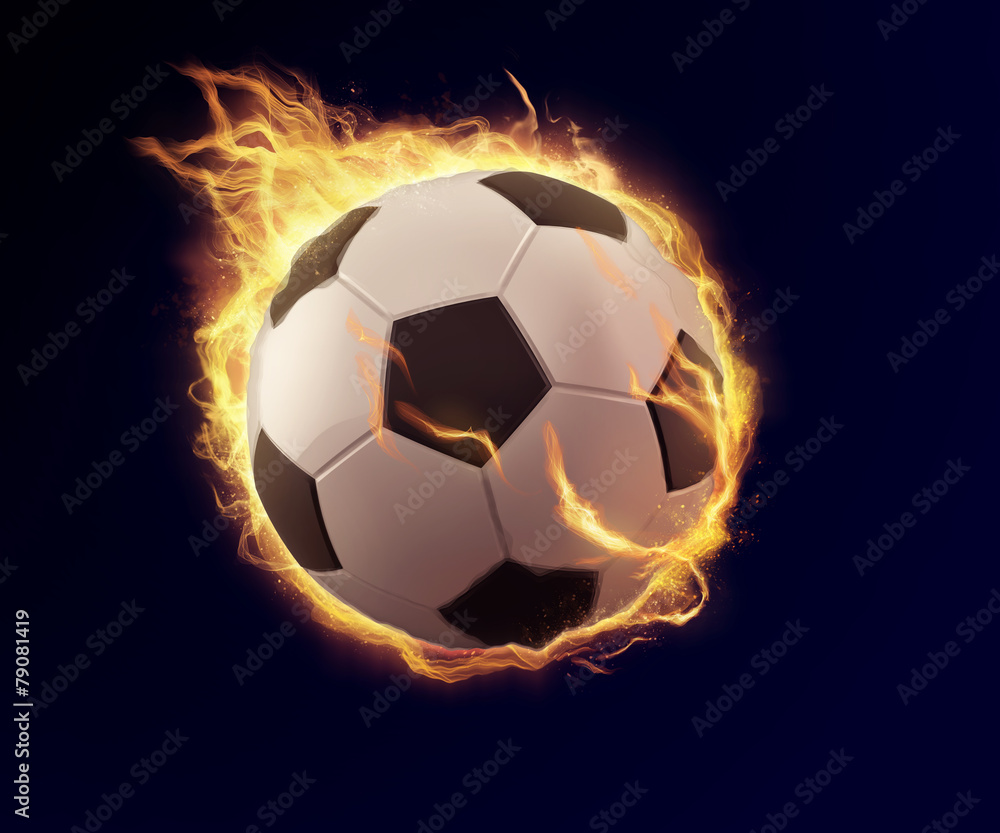 Naklejka premium soccer ball in orange flame