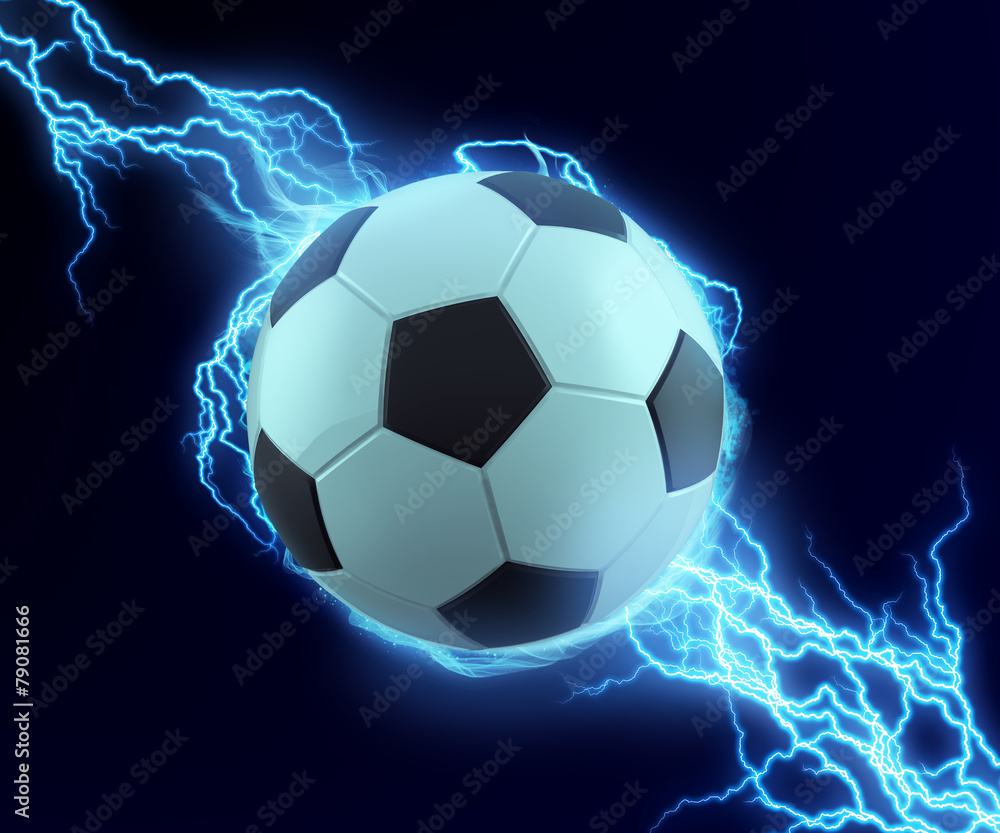 Fototapeta premium soccer ball spark with blue thunder
