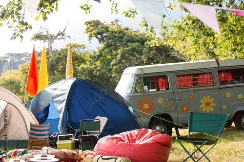 Empty campsite at music festival