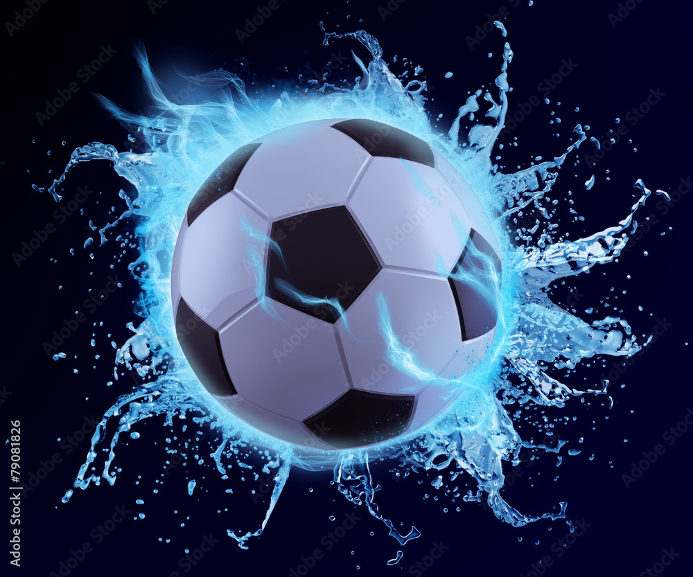 Naklejka premium football in blue water splash