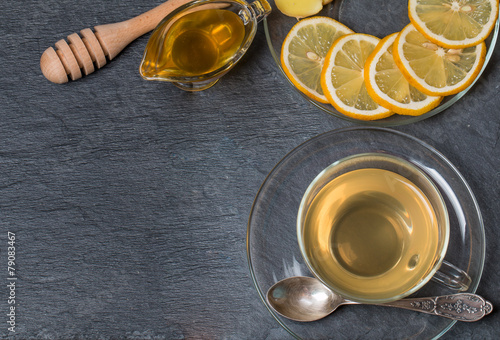 Wallpaper Mural Cup of ginger tea with honey and lemon on wooden table Torontodigital.ca