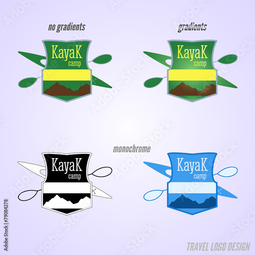 Kayaking camp badge and logo design. Expedition label and