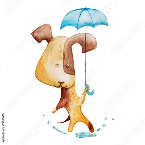 Dog with umbrella. Vector