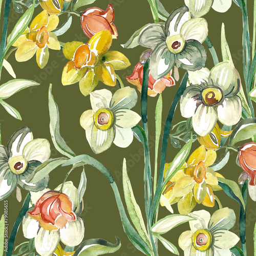 Fototapeta Naklejka Na Ścianę i Meble -  Narcissus seamless pattern