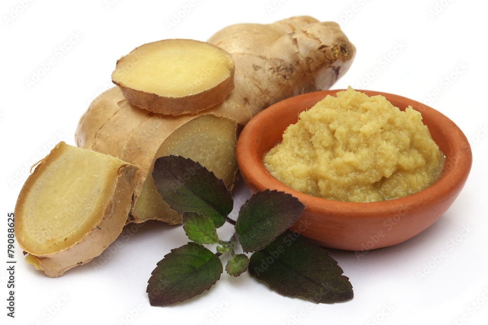 Fresh crushed ginger with holy basil Fresh crushed ginger with holy basil