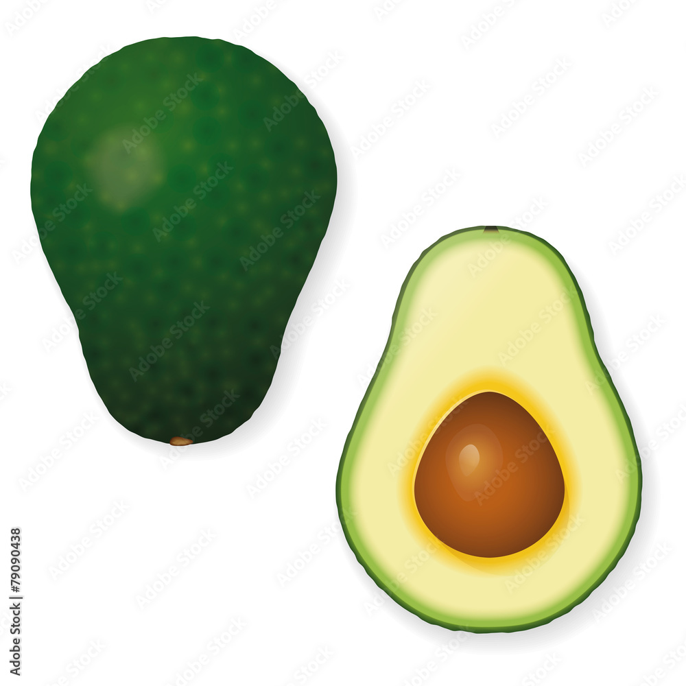 Whole and Halved Avocado Fruit Vector Icon Whole and Halved Avocado Fruit Vector Icon