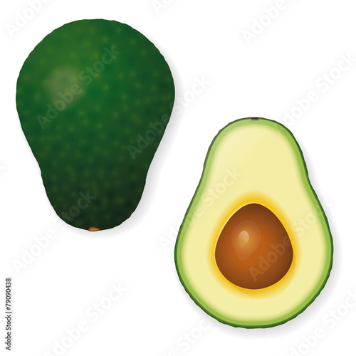 Whole and Halved Avocado Fruit Vector Icon