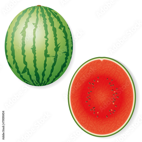Whole and Halved Watermelon Fruit Vector Icon