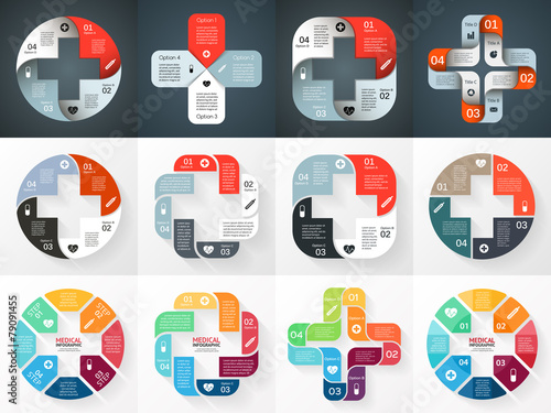Vector circle plus sign infographics set. Template for diagram