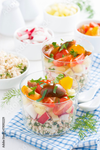 vegetable salad with cottage cheese in a glass