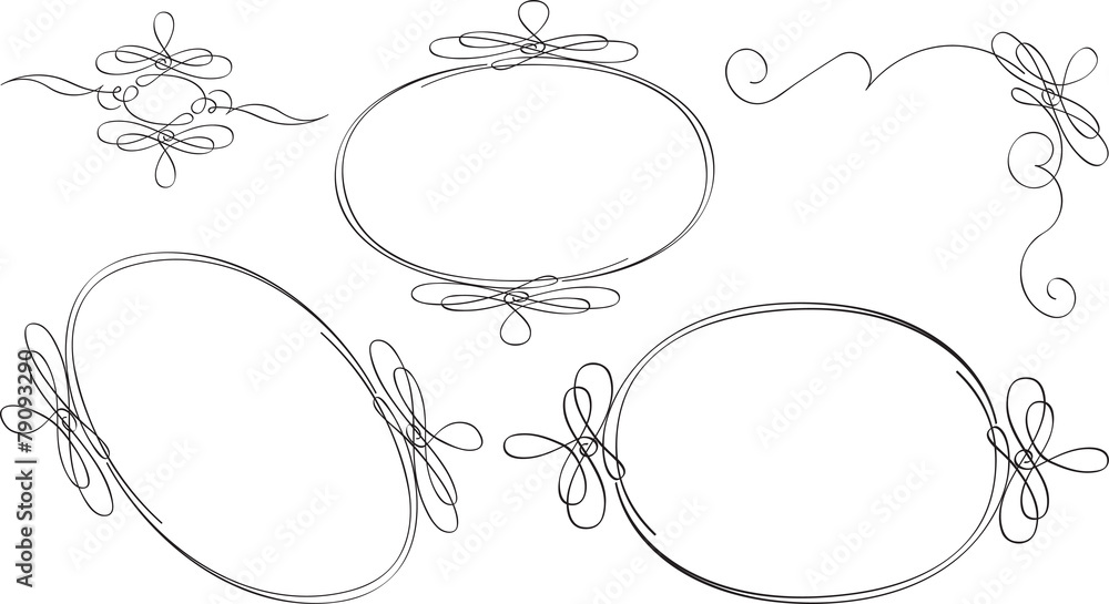 Set of oval outline frames and decorative elements. Set of oval outline frames and decorative elements.