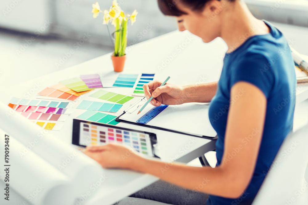 woman working with color samples for selection