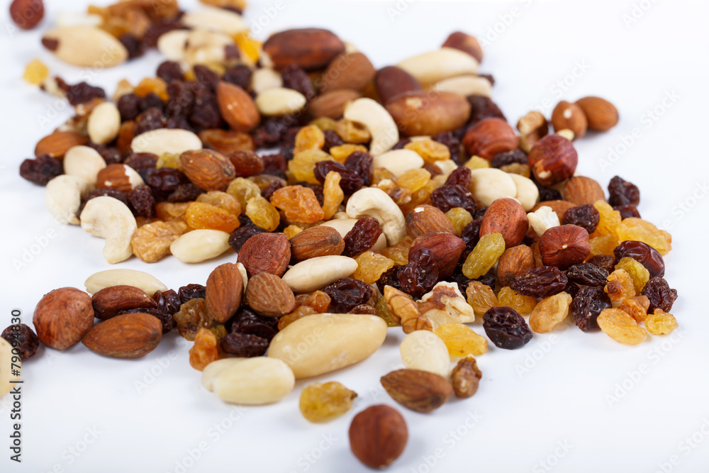 Mix of nuts close up on white Mix of nuts close up on white