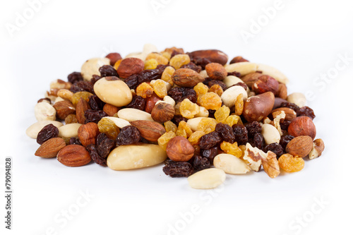 Mix of nuts close up on white