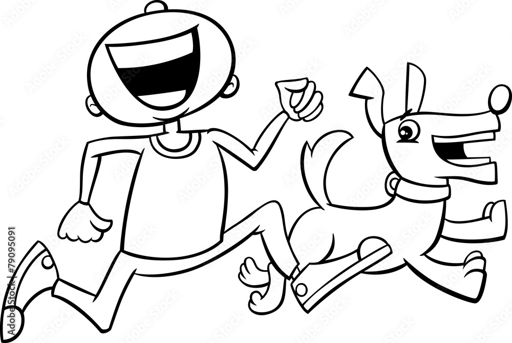 Fototapeta premium boy with puppy coloring page