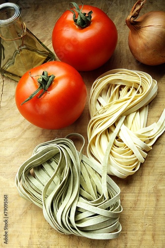 raw pasta and tomatoes