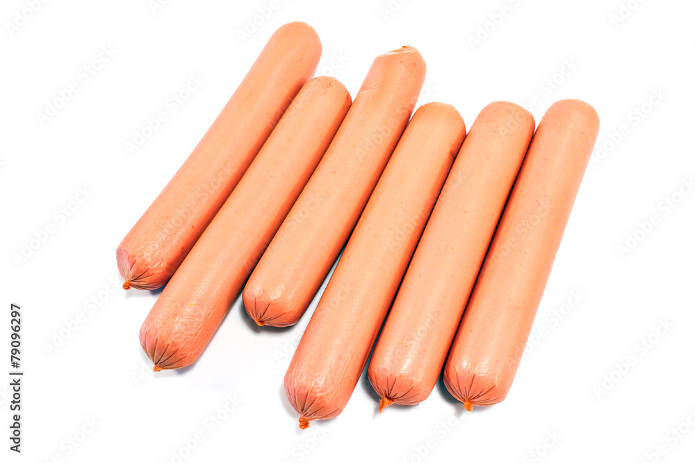Hot dog sausages isolated on white Hot dog sausages isolated on white