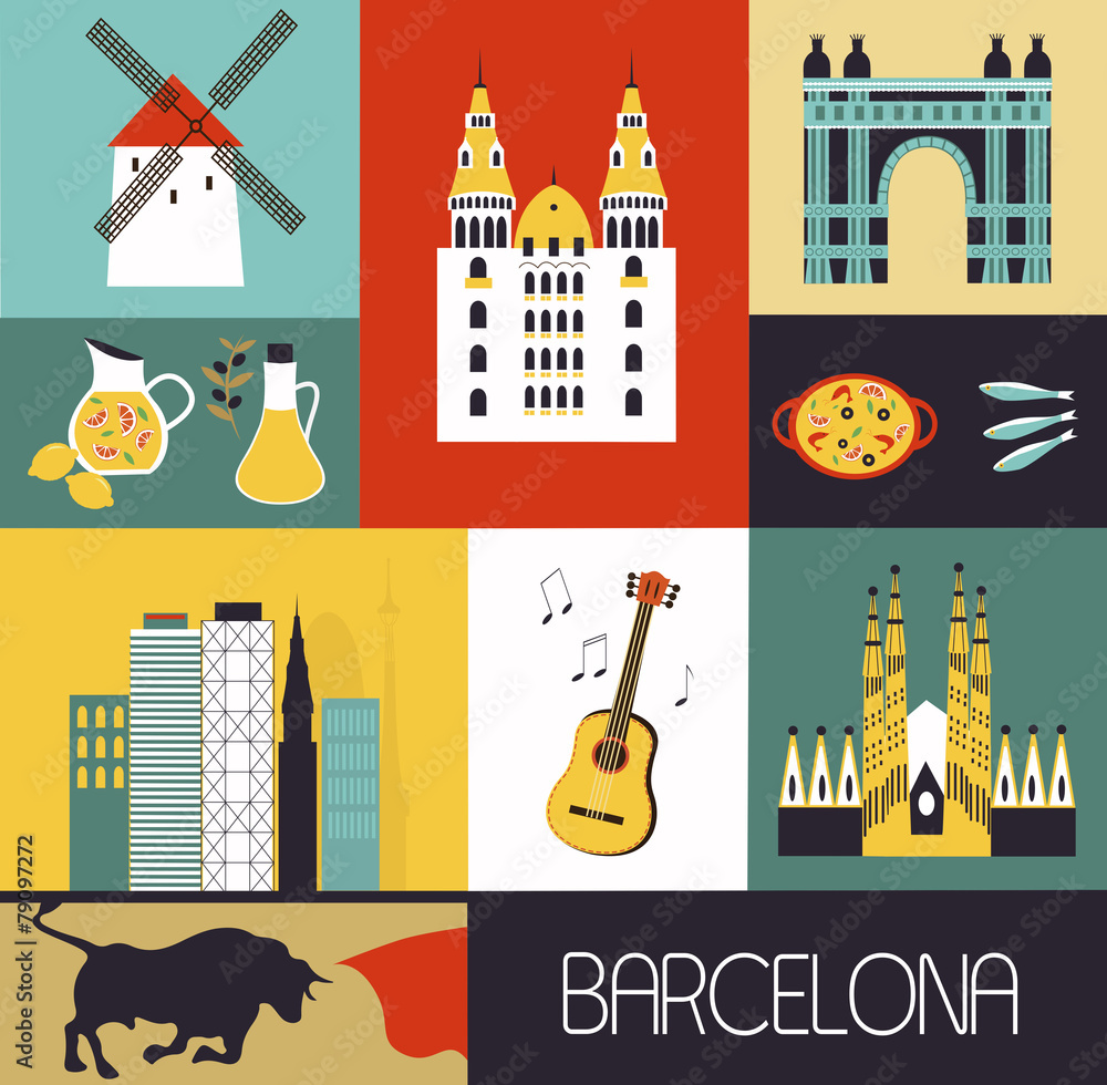 Symbols of Barcelona. - obrazy, fototapety, plakaty 