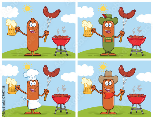 Sausage Cartoon Mascot Character 8. Collection Set