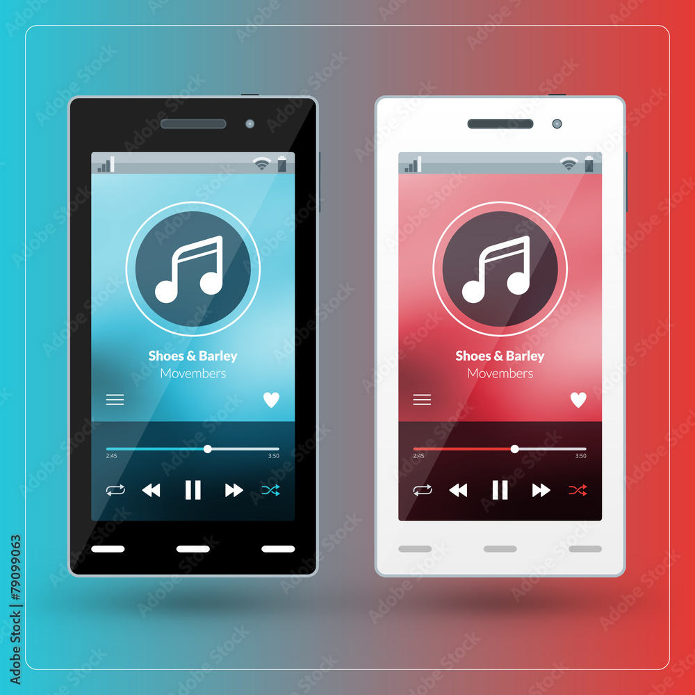 Modern smartphone with musical player on the screen Modern smartphone with musical player on the screen