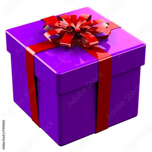 Purplegift box tied red ribbon with a bow photo