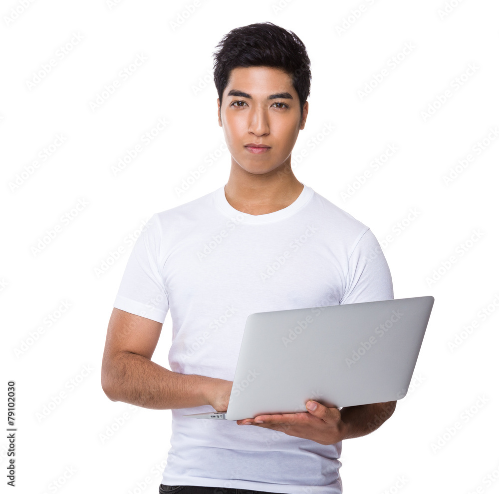 Asian man use of laptop