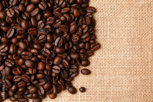 Coffee beans on sackcloth