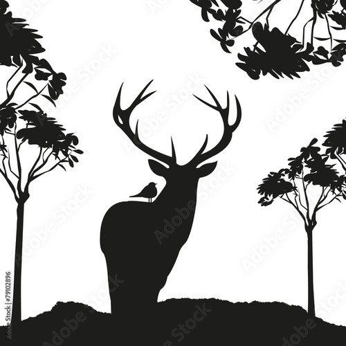 vecrot black deer in the woods stencil
