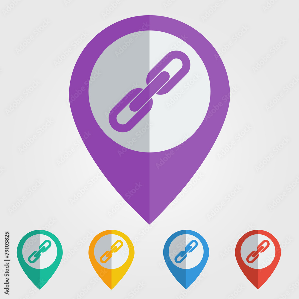 Vector flat pin with link icon Vector flat pin with link icon