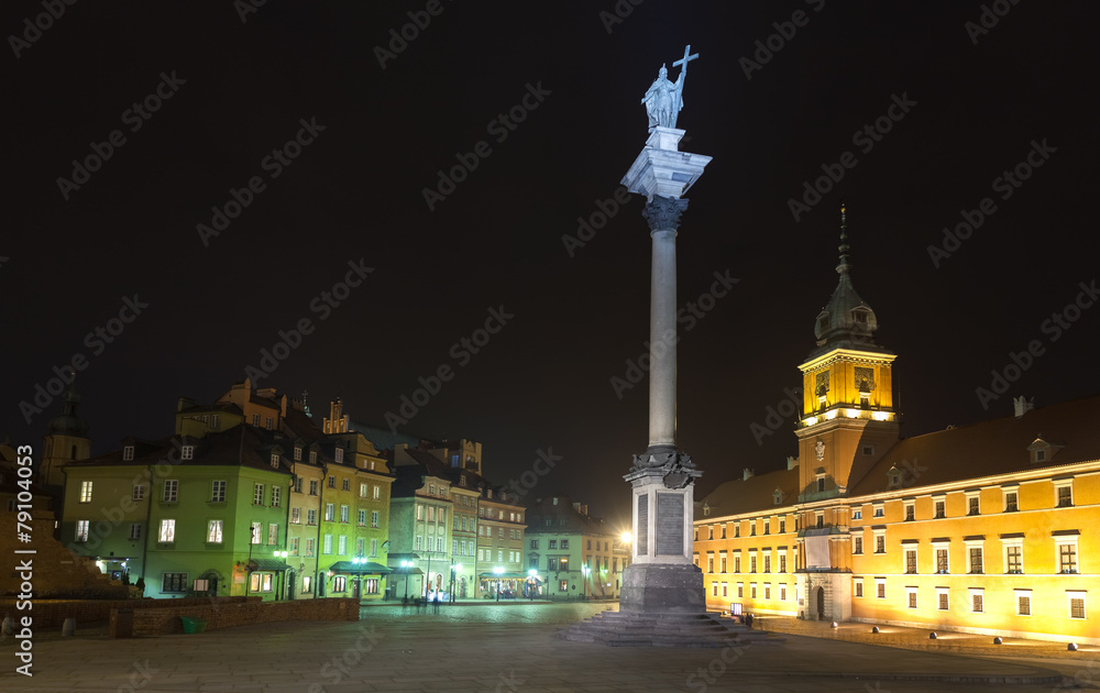 Old Town in Warsaw at night, Poland.