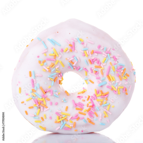 Delicious donut with icing isolated on white