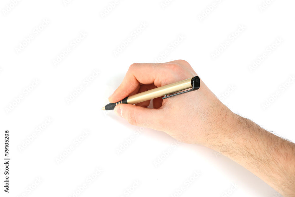 Male hand with pen isolated on white Male hand with pen isolated on white