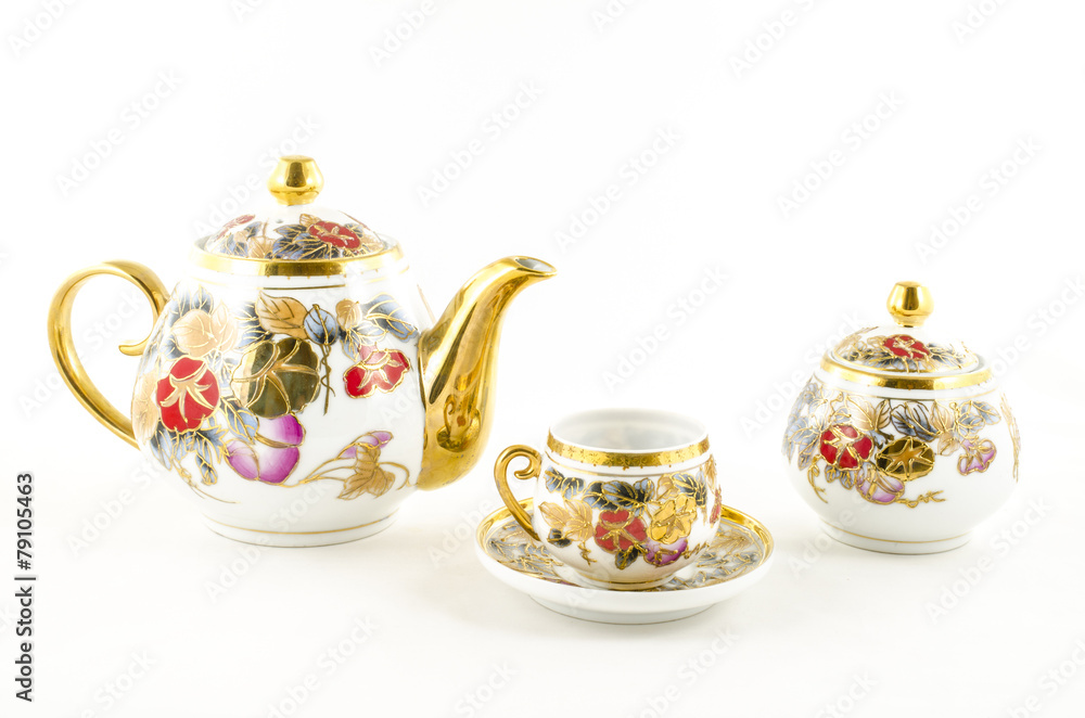 Porcelain tea and coffee set with flower motif Porcelain tea and coffee set with flower motif