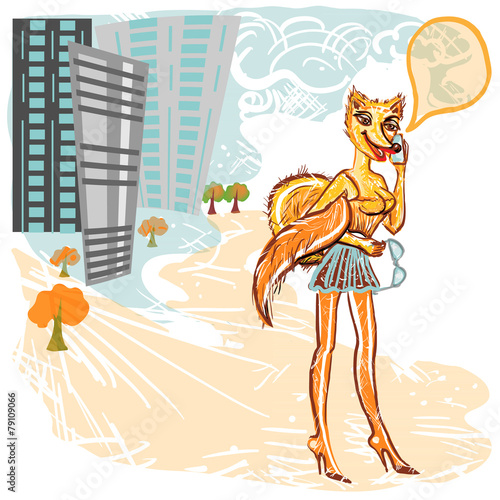 The fox speaks by phone.