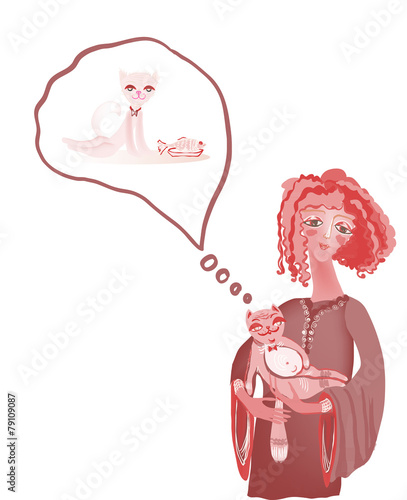 The woman holds on hands of a cat.