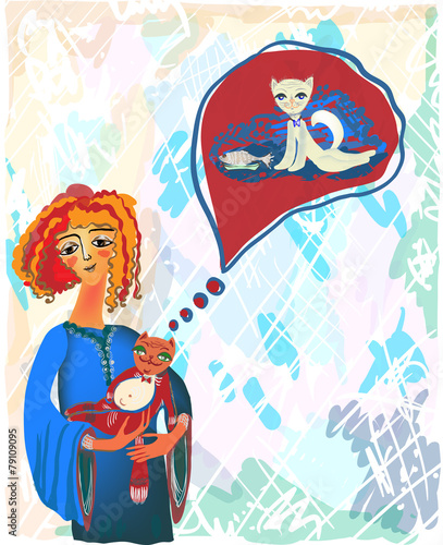 The woman holds on hands of a cat.