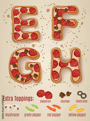 Vector Pizza alphabet letters