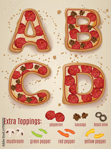 Vector Pizza alphabet letters.