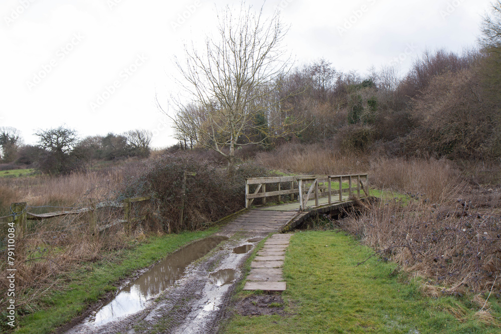 Obraz premium English countryside - footpath with a bridge