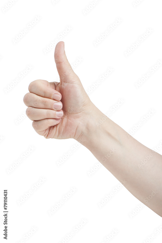 Female hand with a raised finger (a gesture of Female hand with a raised finger (a gesture of