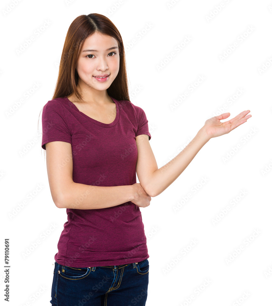 Asian woman with open hand palm Asian woman with open hand palm