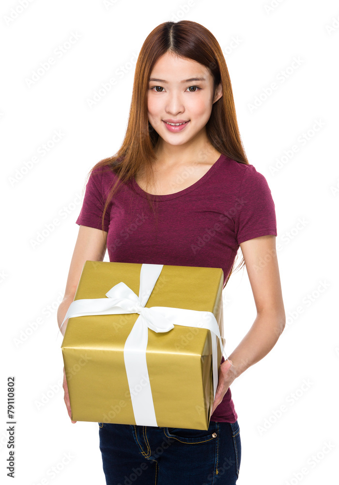 Young Woman hold with a big gift Young Woman hold with a big gift