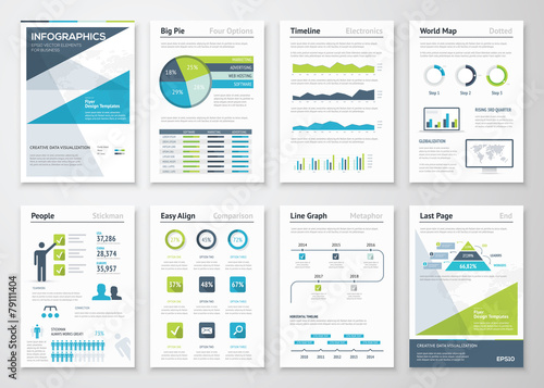 Green and blue modern infographic brochure vector elements