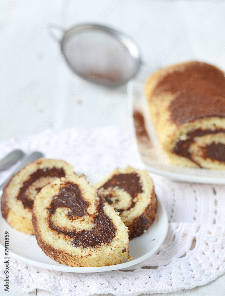 sponge roulade with chocolate cream sponge roulade with chocolate cream